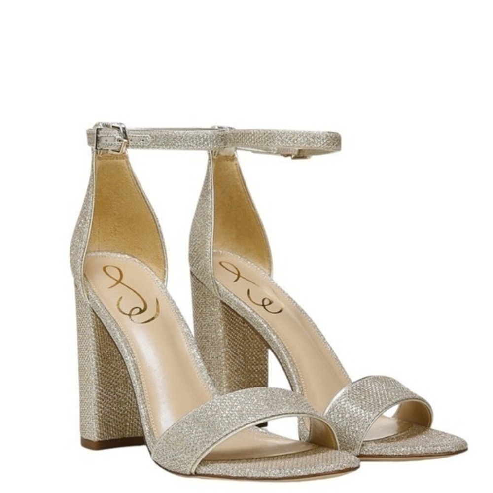 Sam Edelman‎ Gold Glitter Block Heel Ankle Strap Occasion Heels Size 10.5M